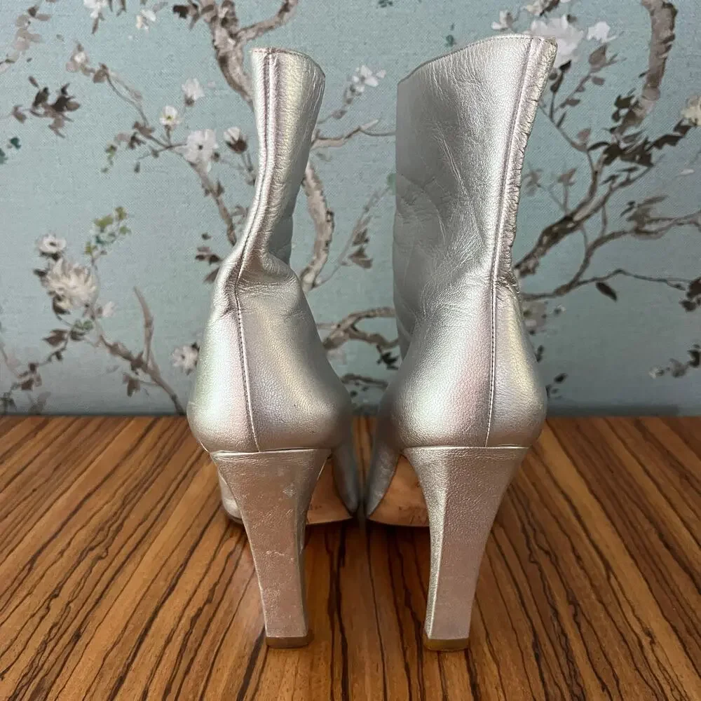 Gina London Leather Ankle Boots Silver UK 5.5 / US 7